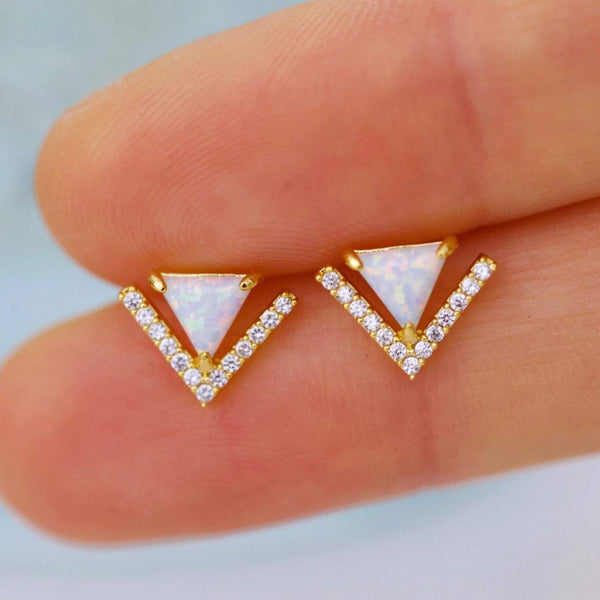 origami jewellery Triangle opal stud earrings