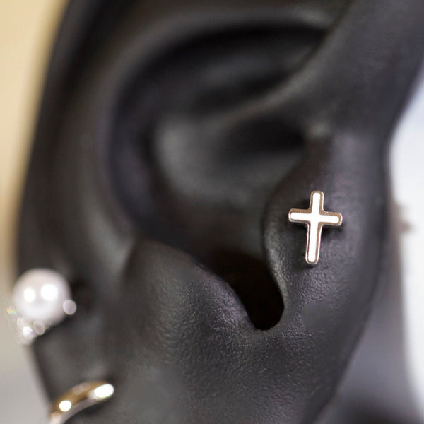 Origami Jewellery White Cross Cartilage Earrings