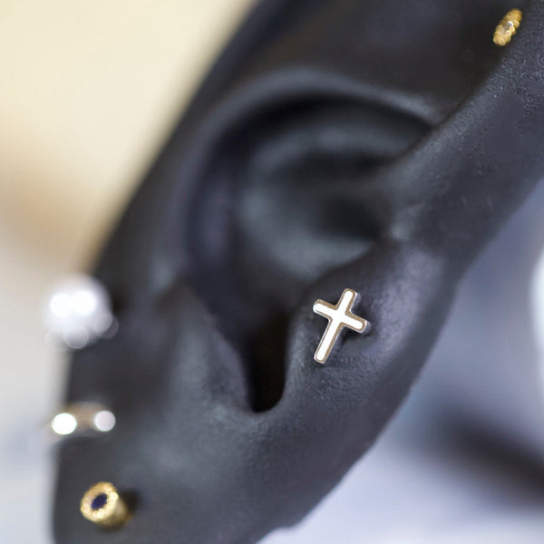 Origami Jewellery White Cross Cartilage Earrings