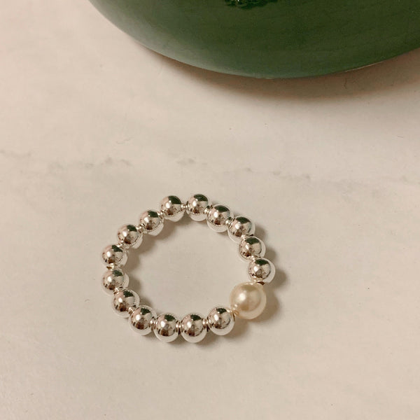 Origami Jewellery Sterling Silver Pearl Beaded Ring