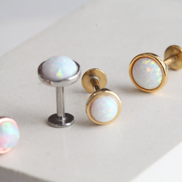 Origami Jewellery White Opal Cartilage Threadless Flat Back