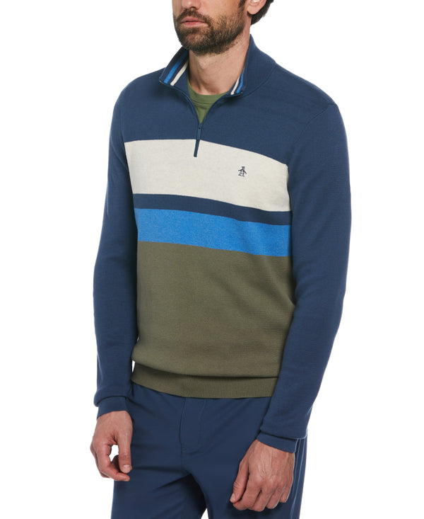 Original Penguin Chest Stripe Quarter Zip Sweater