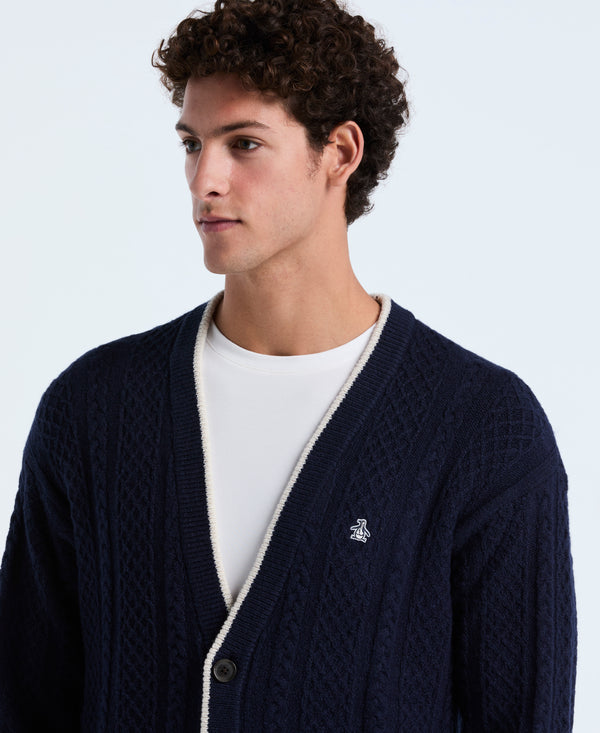 Original Penguin Cotton Blend Cable Knit Cardigan