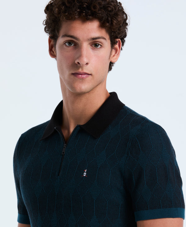 Original Penguin Quarter Zip Jacquard Sweater Polo
