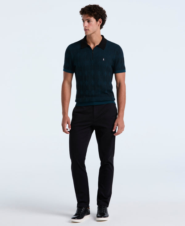 Original Penguin Quarter Zip Jacquard Sweater Polo