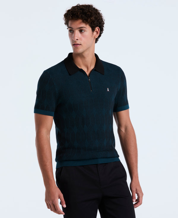original penguin Quarter Zip Jacquard Sweater Polo