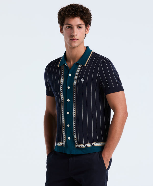 original penguin Stripe Button-Down Sweater Polo