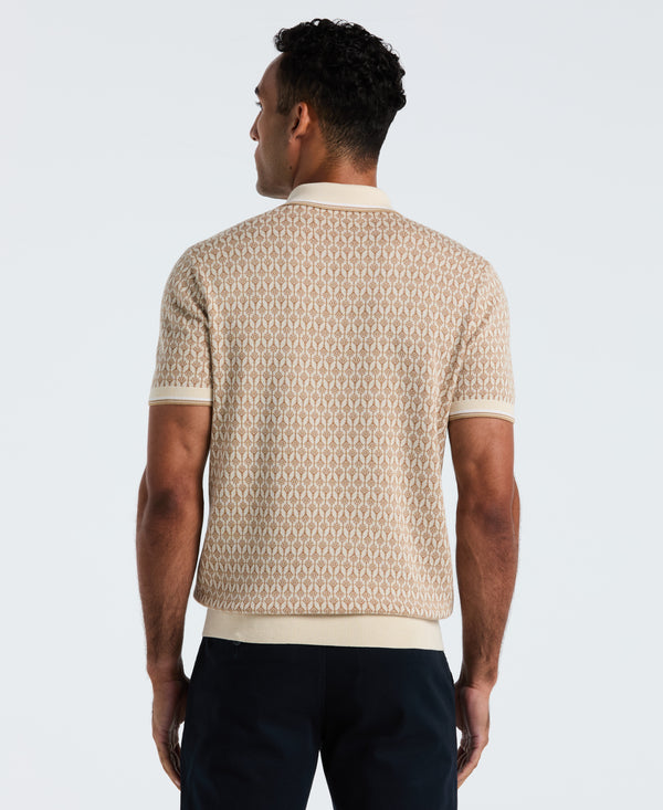 Original Penguin Quarter Zip Geo Jacquard Sweater Polo