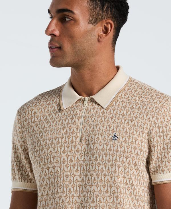 Original Penguin Quarter Zip Geo Jacquard Sweater Polo
