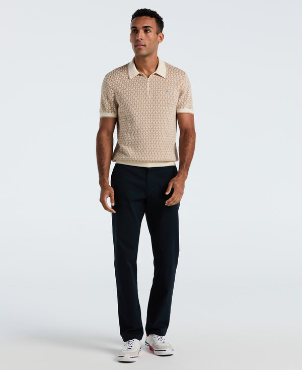 Original Penguin Quarter Zip Geo Jacquard Sweater Polo