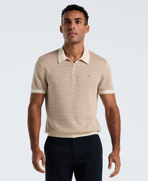 original penguin Quarter Zip Geo Jacquard Sweater Polo