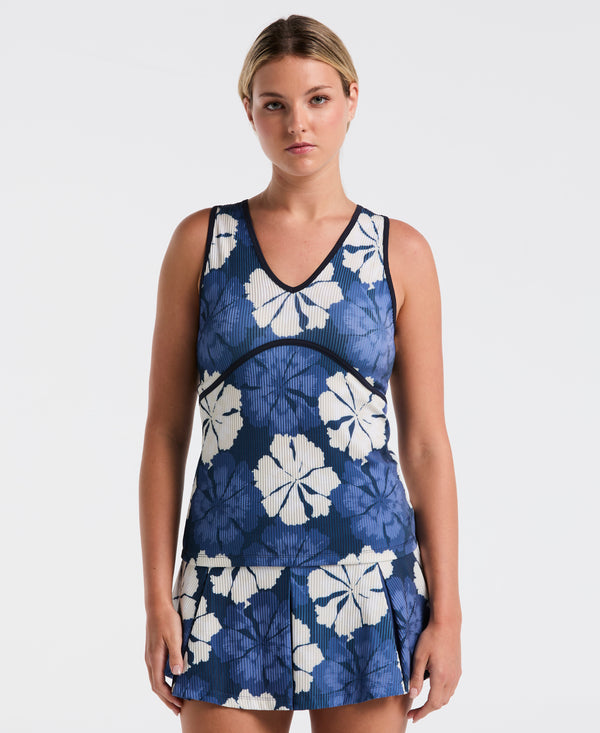 original penguin Women's Fuji Floral Ribbed Tennis Tank