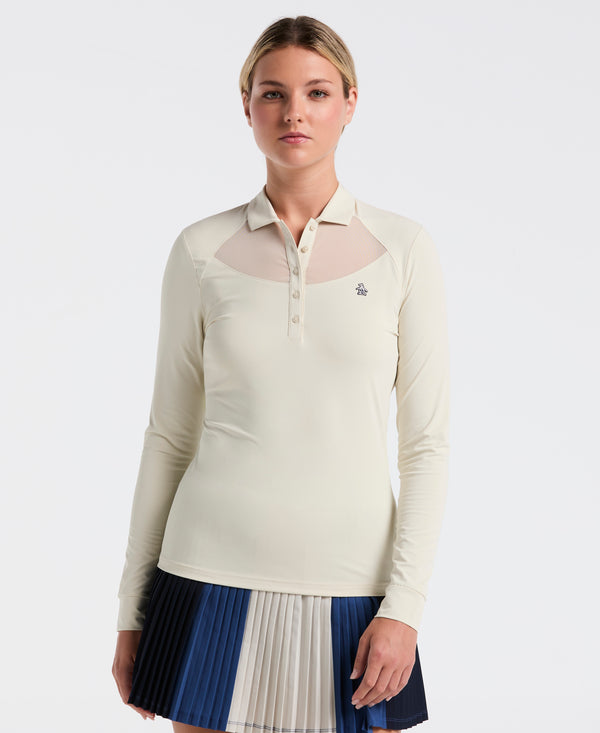 original penguin Women's Mesh Yoke Long Sleeve Polo