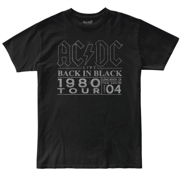 original retro brand AC/DC Back in Black 1980 Tour Live 100% Cotton Tee