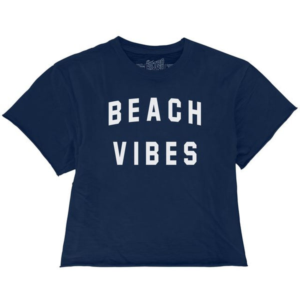 original retro brand Beach Vibes Women's 100% Cotton Crop Slub Tee
