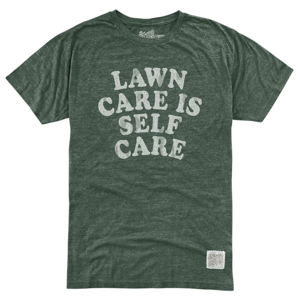 original retro brand Lawn Care is Self Care Tri-Blend Tee
