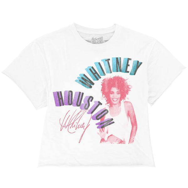 original retro brand Whitney Houston 100% Cotton Boyfriend Crop Slub Tee