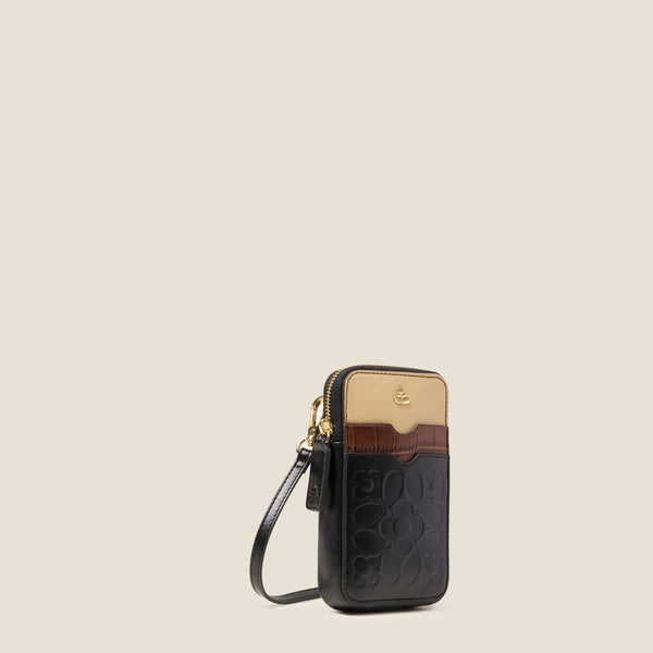 Orla Kiely Ariel Leather Phone Case - Tile Emboss Black