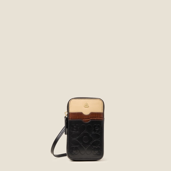 orla kiely Ariel Leather Phone Case - Tile Emboss Black
