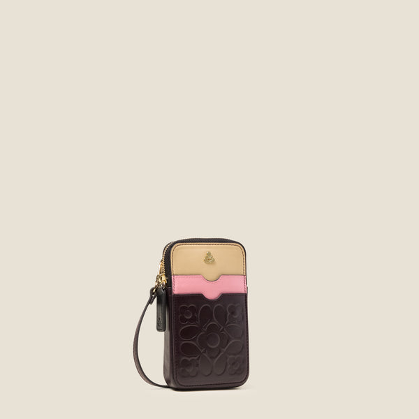 Orla Kiely Ariel Leather Phone Case - Tile Emboss Burgundy