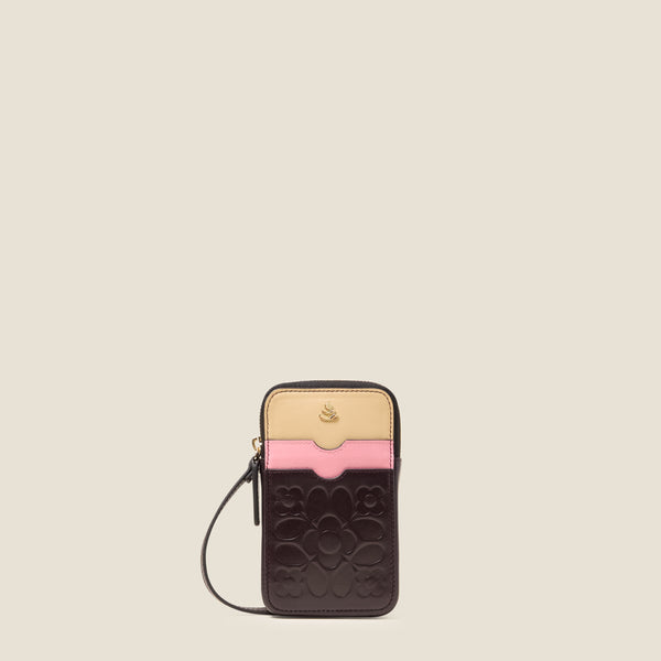 orla kiely Ariel Leather Phone Case - Tile Emboss Burgundy