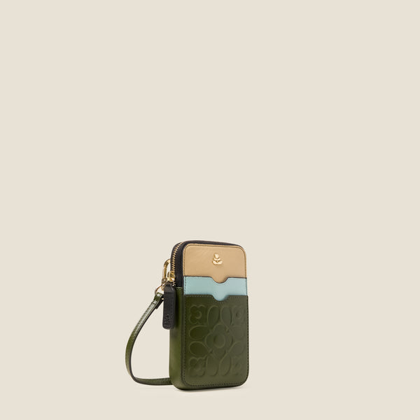 Orla Kiely Ariel Leather Phone Case - Tile Emboss Forest