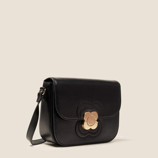 Orla Kiely Eclipse Leather Crossbody Bag - Flower Applique Black