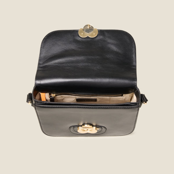 Orla Kiely Eclipse Leather Crossbody Bag - Flower Applique Black