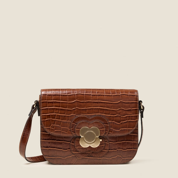 Orla Kiely Eclipse Leather Crossbody Bag - Flower Applique Croc