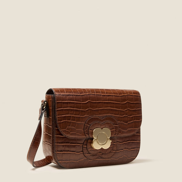 Orla Kiely Eclipse Leather Crossbody Bag - Flower Applique Croc