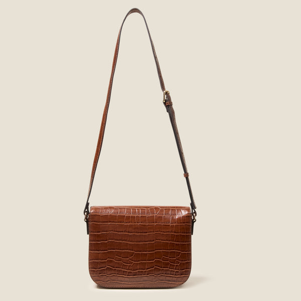 Orla Kiely Eclipse Leather Crossbody Bag - Flower Applique Croc