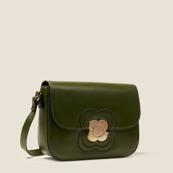 Orla Kiely Eclipse Leather Crossbody Bag - Flower Applique Forest