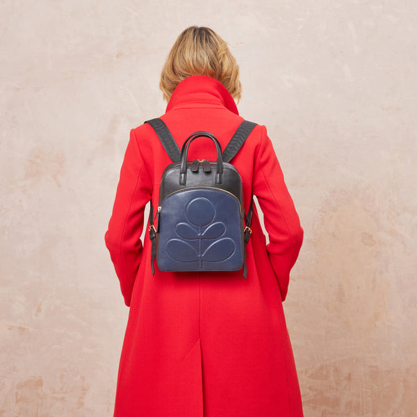 Orla Kiely Emilia Petite Backpack - Embossed Stem Black