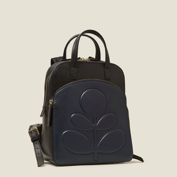 Orla Kiely Emilia Petite Backpack - Embossed Stem Black