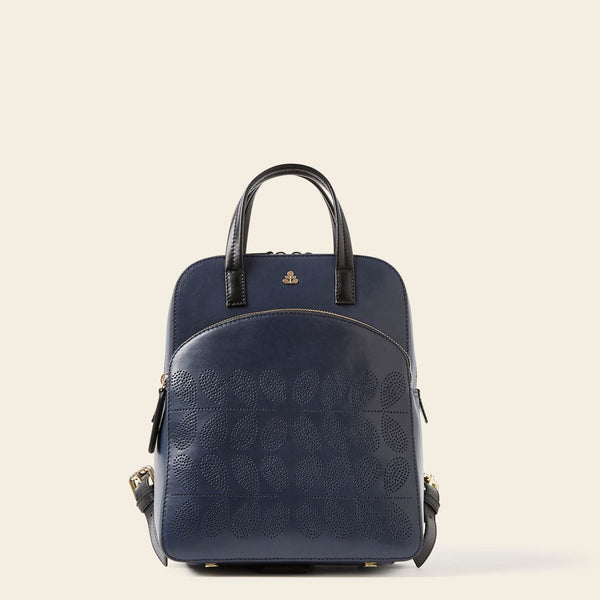 Orla Kiely Emilia Petite Backpack - Navy Punched Flower