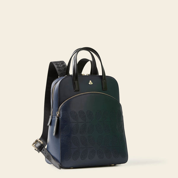 Orla Kiely Emilia Petite Backpack - Navy Punched Flower