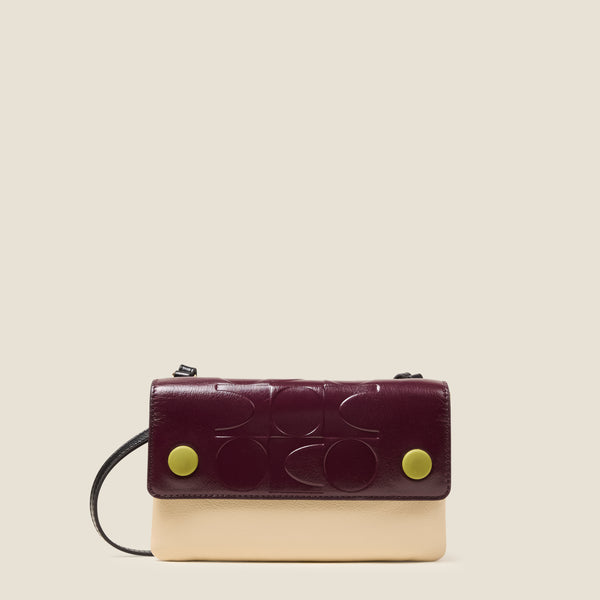 Orla Kiely Flap Folio Leather Crossbody Bag - OK Colourblock Burgundy