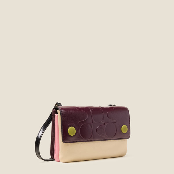 orla kiely Flap Folio Leather Crossbody Bag - OK Colourblock Burgundy