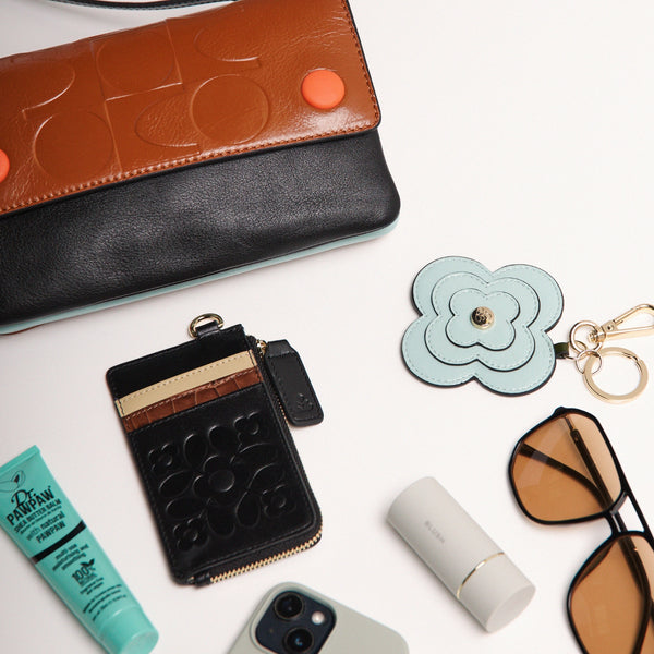 Orla Kiely Flap Folio Leather Crossbody Bag - OK Colourblock Sienna