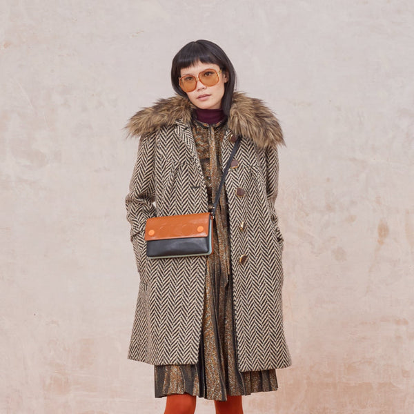 Orla Kiely Flap Folio Leather Crossbody Bag - OK Colourblock Sienna