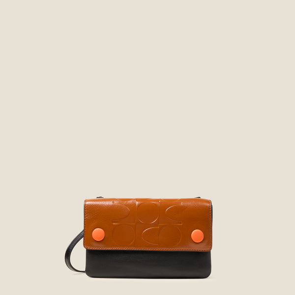 Orla Kiely Flap Folio Leather Crossbody Bag - OK Colourblock Sienna