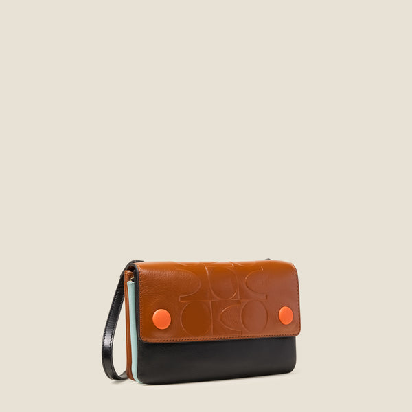 orla kiely Flap Folio Leather Crossbody Bag - OK Colourblock Sienna
