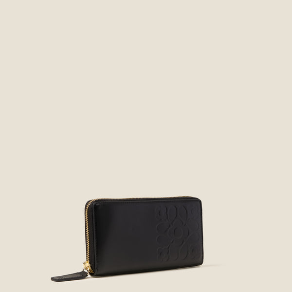 Orla Kiely Forget Me Not Big Leather Wallet - Tile Emboss Black