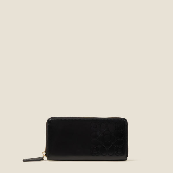 Orla Kiely Forget Me Not Big Leather Wallet - Tile Emboss Black