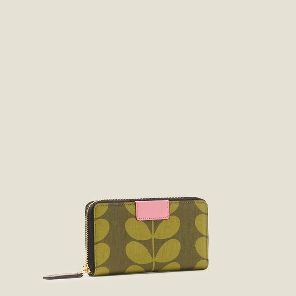 Orla Kiely Forget Me Not Big Wallet - Solid Stem Olive