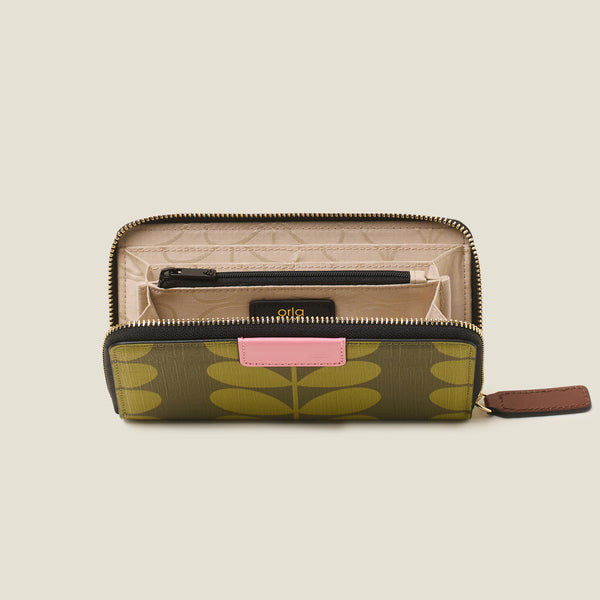Orla Kiely Forget Me Not Big Wallet - Solid Stem Olive