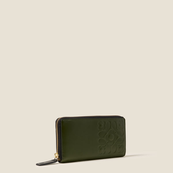 Orla Kiely Forget Me Not Leather Wallet - Tile Emboss Forest
