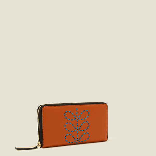 Orla Kiely Forget Me Not Wallet - Whipstitch Stem Orange