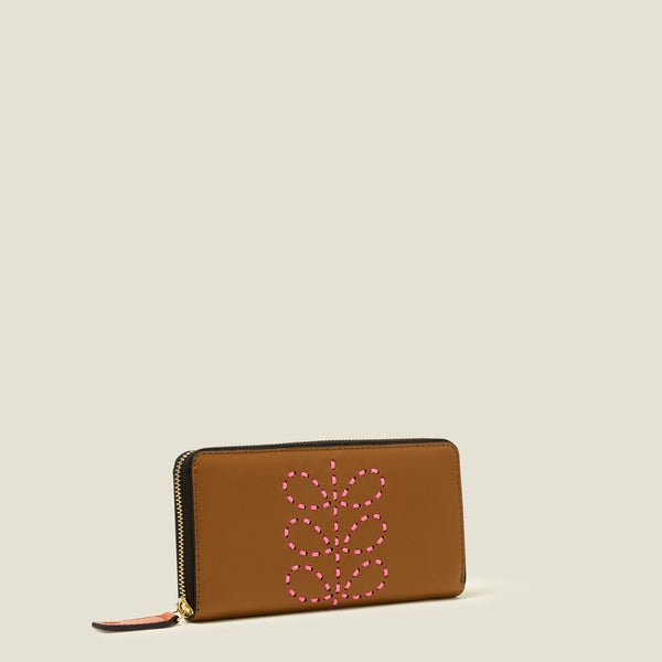 Orla Kiely Forget Me Not Wallet - Whipstitch Stem Tan