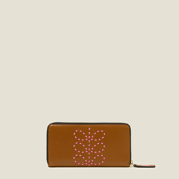 Orla Kiely Forget Me Not Wallet - Whipstitch Stem Tan